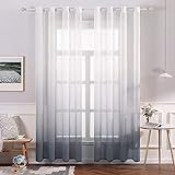 MIULEE Gardinen Transparent Vorhänge Farbverlauf Voile Sheer 2er Set Vorhang mit Ösen Dekoschal Fensterschal für Schlafzimmer und Wohnzimmer 245 cm x 140 cm(H x B) Weiß Grau