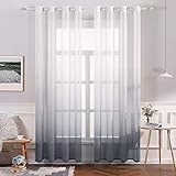 MIULEE Gardinen Transparent Vorhänge Farbverlauf Voile Sheer 2er Set Vorhang mit Ösen Dekoschal Fensterschal für Schlafzimmer und Wohnzimmer 245 cm x 140 cm(H x B) Weiß Grau