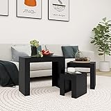 JUNZAI Satztische 3 STK Couchtisch, Konsolentische Fürs Wohnzimmer, Wohnzimmertisch, Living Room Table, Nachttisch, Schwarz Spanplatte