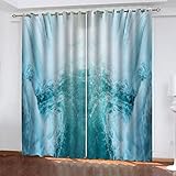Verdunkelungsvorhang Kinderzimmer Junge Mädchen Blickdichter Ösenvorhang 3D Blaue Wasserfalllandschaft Muster Ösenschal 2Er Set 200X214Cm Vorhänge Schlafzimmer Thermo Gardinen Fensterdekoration