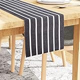 Encasa Homes Gerippter Tischläufer für 6 Seater-Esstisch – Roma Grey Stripes, aus feiner Baumwolle 33x150 cm. Für Zuhause, Cafés, Restaurants und Hotels – Maschinen waschbar