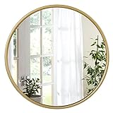 WOLTU runder Wandspiegel 50 cm, Spiegel rund mit Goldrahmen, moderner Hängespiegel für Badezimmer Schlafzimmer Wohnzimmer Flur, dekorativer Schminkspiegel aus Glas Metall MDF Haken
