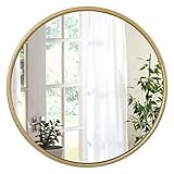 WOLTU runder Wandspiegel 40 cm, Spiegel rund mit Goldrahmen, moderner Hängespiegel für Badezimmer Schlafzimmer Wohnzimmer Flur, dekorativer Schminkspiegel aus Glas Metall MDF Haken