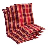 Homeoutfit24 Prato, Gartenstuhl-Auflage, Made in Europe, Polyester, Oeko-TEX® Standard 100, UV-beständig, Halteband & Kordeln, 4-Stück, Rot kariert
