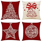 4er Set Weihnachtskissenbezüge Kissenbezug 40x40cm Sofakissen Kissenbezüge Leinen Deko Kissen Kissenhülle mit Unsichtbarem Reißverschluss Quadrat Kopfkissenbezug für Sofa Schlafzimmer Wohnzimmer J569