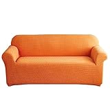 OQHAIR Sofaüberwurf Hochelastisches Jacquard-Design Sofabezug rutschfest Sofaschoner Schwarz-weiß Karierter Möbelschutz für Haustier Hund Katze -orange-3Seat