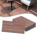 YRHome 12 Stück WPC Klickfliese Terrassenfliesen Holzoptik Balkonfliesen 30x60cm Terrassen Garten Fliese Terrassendielen mit Stecksystem Drainage Kunststoff 2m² für Balkon Garten Braun