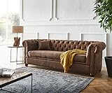 DELIFE Couch Chesterfield Braun 200x88 cm Vintage Optik abgesteppt 3-Sitzer