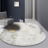 Rururug Ovaler Teppich, Weicher Kurzflor-Teppich Waschbare rutschfeste Wohnzimmer, Schlafzimmer, schmutzabweisend Groß Schutzmatten Gelb und Grau Abstrakte Tinte und Wash, 200 x 200 cm