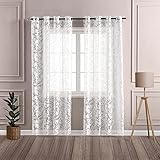 Delien Voile Ausbrenner Gardine mit Ranken Muster transparenter Vorhang mit Ösen Wohnzimmer Gardinenschals BxH 140x245cm Weiß 1 St.