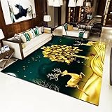 DJHWWD Teppich Jugendzimmer Jungen Couchtisch Teppich Salon Gelb Hirsch-Und Baum Muster Teppich Studie Mehrere Größen 40X60Cm Outdoor Teppiche Wetterfest Gelb