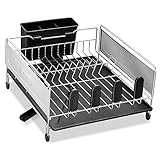 LINFELDT® Abtropfgestell Geschirr Edelstahl 43x33cm - TOP MIT ABFLUSS | Geschirrabtropfgestell Schwarz - Geschirrablage für Spüle | Dish Drying Rack Geschirrabtropfgestell Edelstahl