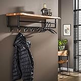 RINGO-Living Wandgarderobe mit Ablage, Kleider Garderobe Flur aus Holz & Metall, rustikale Wandregal Garderobe, Wanddeko Industrial Style, Garderobe Holz & Metall, stylische Kleidergarderobe Flur