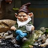 Aifeer Gartenzwerg mit Trinkkaffee, Dekoration, 18 cm, Zwergfigur, Statue für drinnen und draußen, Haus, Garten, Terrasse, Hof, Rasen