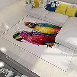 FEIPUHOME Art Schöne Bunte Papageien Zeitgenössische Teppiche Weiche Zottelteppiche Rutschfester Plüsch Innenboden Nachttischteppich Kinderzimmermatte 150x240cm