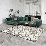 Jadorel Teppich für Wohnzimmer, 160 x 230 cm, Sondac Ecru, Viskose, waschbar bei 30 °C, Öko-Tex, hergestellt in Europa, exklusiv, ideal für das Wohnzimmer