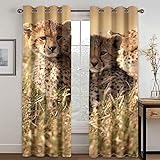 IZREEL Blickdichte Gardinen Wohnzimmer 2Er Set Ösenvorhang Für Schlafzimmer Kinderzimmer Küchengardinen Modern 3D Süßer Leopard Muster Thermo Vorhänge Verdunkelung 210X220cm(HxB)