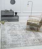 the carpet Zen Klassicher Vintage Wohnzimmer Teppich im Modernen Used Look, Superflach, Waschbar bis 30 Grad, Baumwollrücken, Orient Muster, Grau Braun, 160 x 230 cm