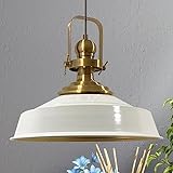 bamyum Asletl Küchenlampe Industrial Metall Ø41cm, Küchenlampen Hängend Vintage, Hängelampe Esstisch, Pendelleuchte Weiß Gold, Wohnzimmerlampe Hängend, Pendelleuchte Esstisch Vintage, Esstischleuchten