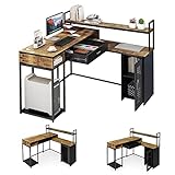 TVIAOH Schreibtisch mit Schubladen und Schrank Bürotisch 130 cm Computertisch L-förmiger Eckschreibtisch