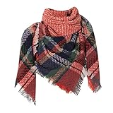 Damen-Herbst-Winter-Schal, klassischer Quasten-Plaid-Schal, warmer, weicher, dicker, großer Kuschelschal Warme Damenschals (Orange, One Size)