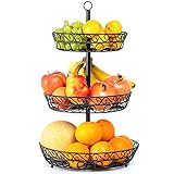 Chefarone Obst Etagere 3 Etagen - Etagere Obst für mehr Platz auf der Arbeitsplatte - dekorativer Obstkorb schwarz - Obstschale Etagere groß ( 34 x 34 x 52 cm )