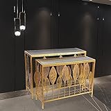 MOUNW Goldenes langes Konsolentisch-Set, schmaler Beistelltisch aus nordischem Schmiedeeisen für den Eingangsbereich, mit Glasplatte für Eingangsbereich, Wohnzimmer und Flur, leicht zu reinigen