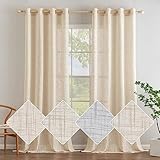 EMEMA Voile Vorhang Leinenvorhang Sheer Transparente Leinen Optik Gardine mit Ösen Lichtdurchlässig Ösenschal Wohnzimmer Fensterschal Dekoschal Schlafzimmer 2er Set 140x145cm (B x H) Hellbeige