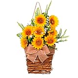 Sommer-Sonnenblumen-Korb-Tür-hängendes dekoratives Girlanden-Tür-Wand-im Freien dekoratives dekoratives Zeichen Accessoires (Yellow, One Size)