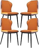 Küchenstuhl aus Leder, 4 Stück, mit ergonomischer Rückenlehne und Metallbeinen für Lounge, Wohnzimmer, Empfangsstuhl (Farbe: Orange + Kaffee)