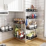 YunNasi Küchenregal Wand Ohne Bohren 2 Etagen mit 8 Abnehmbaren Haken Gewürzregal Wandregal Schwarz Metall Morden Design zum Kleben Oder Bohren (Schwarz, 25cm)