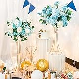 Goldene Hochzeitsdekoration für Tische, 2er-Set, Trompeten-Blumenständer, Vase, 32 cm hoch, Tischdekoration, Display-Säulenständer für Jahrestag, Geburtstag, Party, Empfang, Dekoration