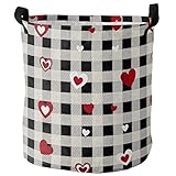 Laundry Basket Loves Day Lovely Heart Buffalo Check Schwarz Weiß Wäschetruhe Robust Wäschekörbe Mit Griff Aufbewahrungskorb Für Waschküche Kleidung Spielzeug,40X50Cm