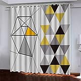 Vorhang Blickdicht Gardinen Für Wohnzimmer Schlafzimmer Kinderzimmer - Verdunkelungsvorhang 3D Gelbe Geometrische Kunst Druck Muster Verdunklungs Vorhänge Mit Ösen 2Er Set Thermogardine 264X240cm