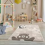 Jimri Teppich Kinderzimmer - Teppiche für Kinderzimmer, Kinderteppich, Kinderteppich Mädchen, Bär, Hase, Panda, Herz, (Beige, Größe: 120x170 cm)