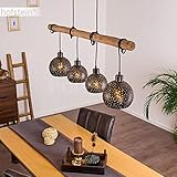 HOFSTEIN Pendelleuchte Imana 4-flammige Deckenlampe aus Metall in schwarz und kupferfarben, Vintage Look Pendellampe mit Holz in Natur, 4 x E27, ohne Leuchtmittel