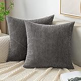 EMEMA Kissenbezug Kordsamt Zierkissenbezug Dekokissen Sofakissen 50x50 cm Kord Kissenhülle Dekorative Weiche Zierkissenbezüge Kissen für Sofa Sessel Zuhause Schlafzimmer Grau