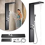 Froadp Regendusche System Edelstahl Gebürstet Duschpaneel Wandmontage Duschset mit Massagedusche Wasserfalldusche und Duschgarnitur Handbrause Luxus Duscharmatur Set für Bad(Schwarz Matt)