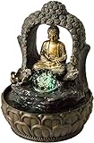 NATIV Zimmerbrunnen Buddha mit Bogen und Kugel, Pumpe und LED-Beleuchtung, Polyresin