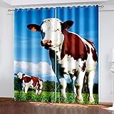 SJSXWQN Gardinen Blaue Kuh Vorhänge mit Ösen Vorhang Blickdicht Thermo Verdunklungsvorhänge Schiebegardinen für Schlafzimmer Wohnzimmer H 138 x B 117 cm 2er Set