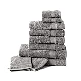 Komfortec 10er Handtücher Set aus 100% Baumwolle 470 g/m², 4X Handtuch 50x100 cm, 2X Badetuch 70x140 cm, 2X Gästehandtücher 30x50 cm und 2X Waschlappen 16x21 cm, Weich, Anthrazit Grau