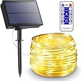 SUAVER Solar Lichterkette Außen, wasserdichte 10M 100LED Lichtschlauch mit Fernbedienung Timer LED Streifen Dimmbare Solar Tube Licht Decor String Licht Solarleuchten für Garten (Warmweiß)