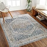 Surya Sitra Vintage Teppich - Teppich Wohnzimmer, Esszimmer, Flur, Rugs Living Room - Boho Teppich Orientalisch Style, Kurzflor Carpet - Bunter Teppich Weiß, Blau 160x213cm