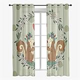 Hiseng Voile Vorhänge mit Ösen Durchsichtig Halbtransparent Ösenvorhang für Fenster Wohnzimmer Schlafzimmer Eikhörnchen Moderne Transparent Gardine 2er Set (107x213cm,Grüne Blumen)