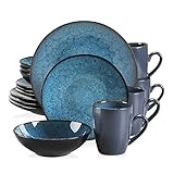 Tafelservice Steinzeug, vancasso 16 teiliges BUBBLE Kombiservice Set aus Steingut, Geschirrset im Vintage Aussehen, Beinhaltet Müslischalen, Kaffeetassen, Dessertteller und Speiseteller für 4 Personen