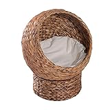 PawHut Rattan Katzenkorb Katzenhöhle Katzenhütte Katzenbett mit Kissen Haustierbett Wasserhyazinthe Hellbraun 42 x 33 x 52 cm