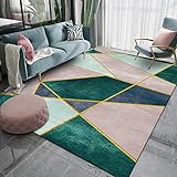 Teppich Wohnzimmer Esszimmer Schlafzimmer Kurzflor Teppich rutschfeste Teppiche einfache Pflege Rosa und grün mit gelben Nähten 120x180 cm