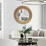 Dekorativer Spiegel für die Wand, 80 cm (31,4 Zoll), runder Wandspiegel, 3D-Spiegel mit Vintage-Holzrahmen für Wohnzimmer, Eingangsbereich