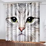 OUSIKA Vorhang 3D Niedliche Hauskatze Muster 2 Stück Gardinen Blickdicht Vorhänge Verdunkelung Mit Ösen Vorhang Wohnzimmer Schlafzimmer 264x213 cm Thermo Fenster, Vorhänge Für Dekor Kinder Mädchen