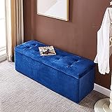Wohnzimmer Eingangsbereich Bequemer Ruhe-Fußschemel Schuhbank,Moderne Hockerbank Mit Aufbewahrung Zu Hause,Premium Samt Gepolsterte Bettende Sitzbank Mit Stauraum-Blau 100x40x40cm(39x16x16in